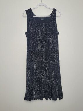 West End black cream dot print stretch slinky flirty pull over dress size xlp
